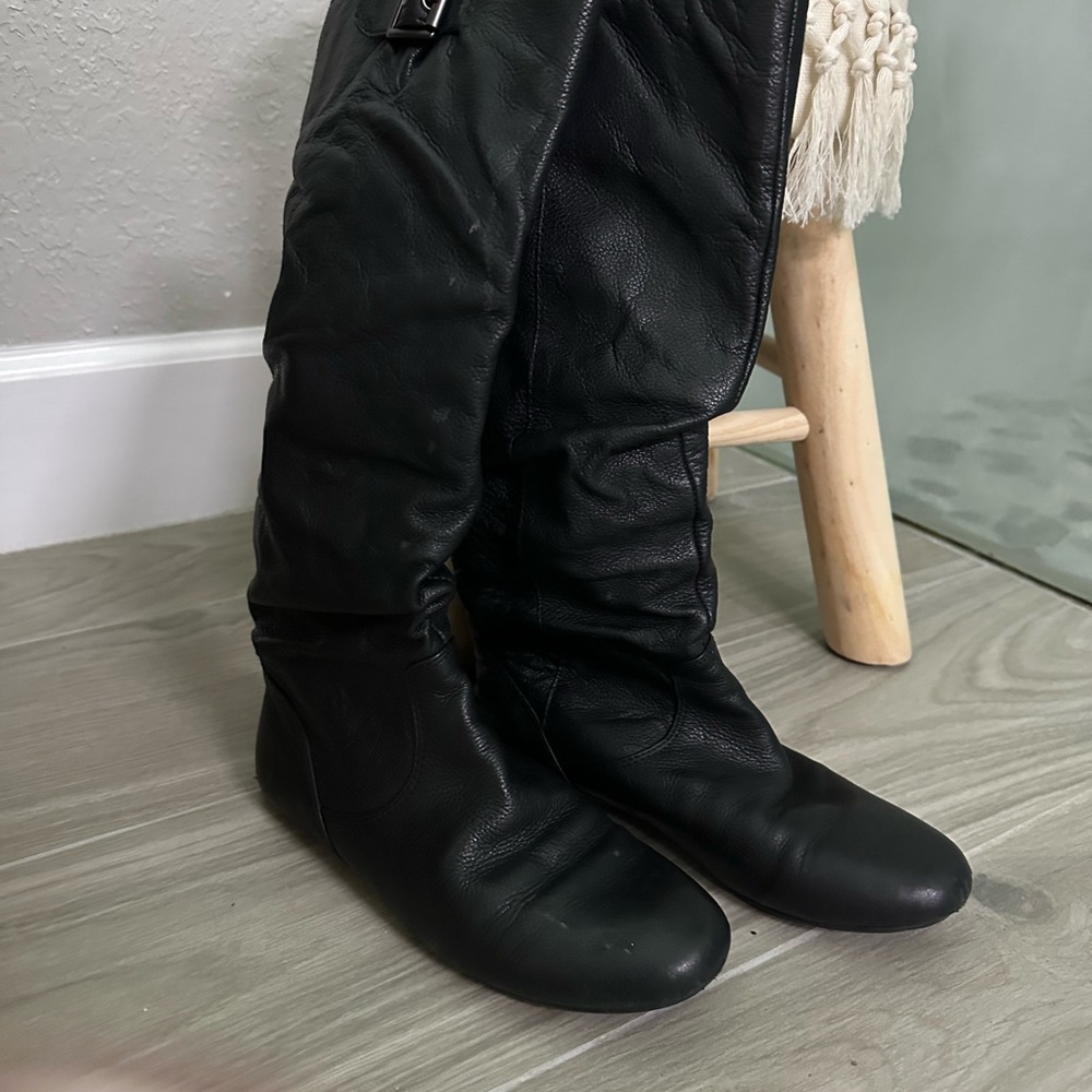 Black Leather slouchy boots